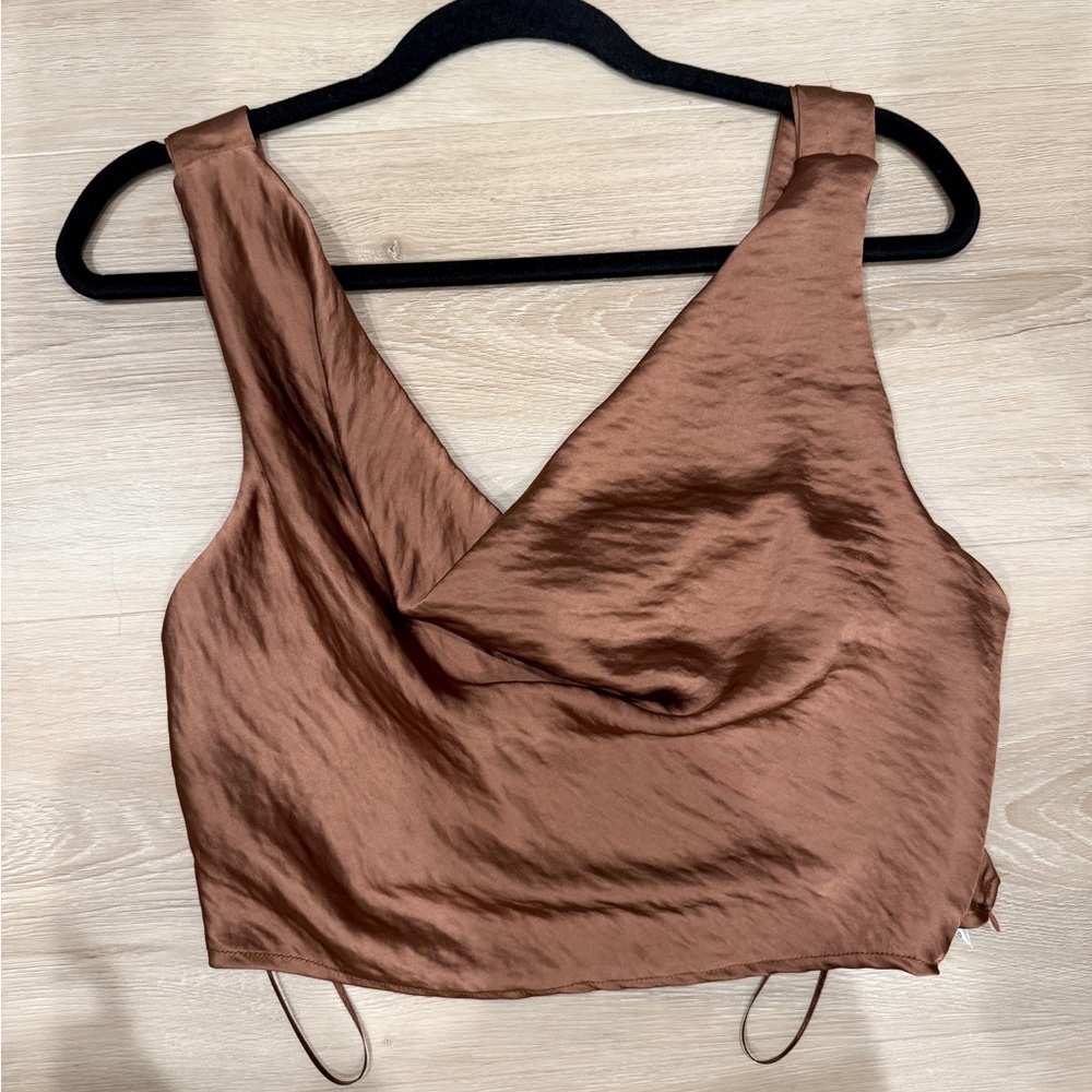 Zara Brown cowl neck Crop Tank Top - M - NWT